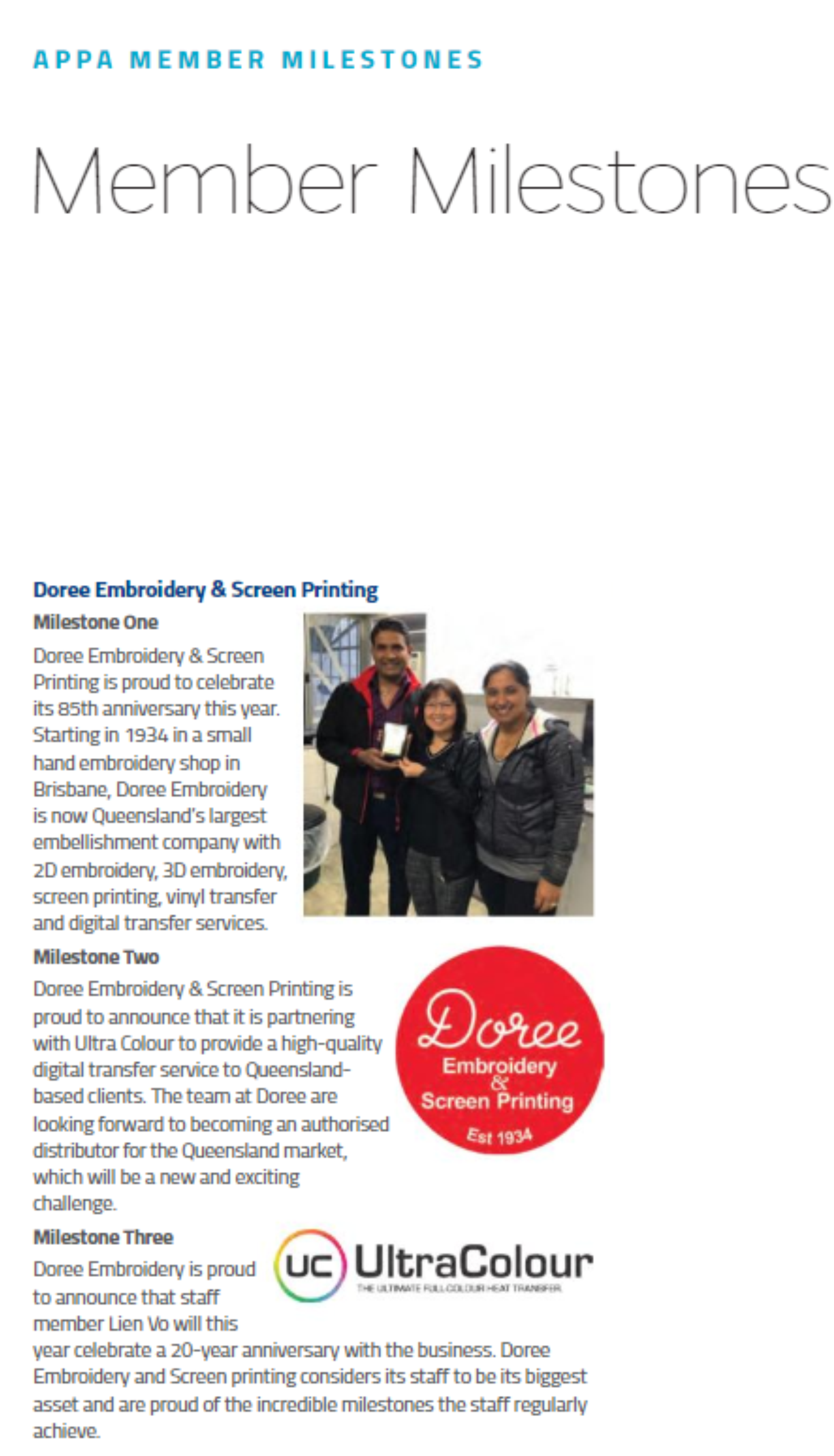 News & Awards - Doree Embroidery and Screen Printing Services