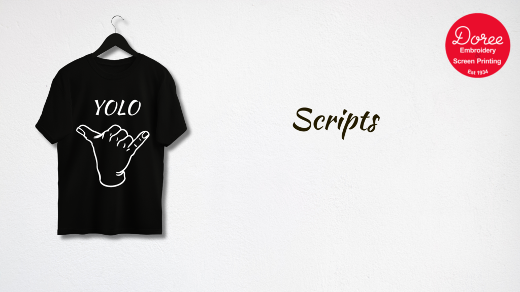 custom t-shirt printing script font
