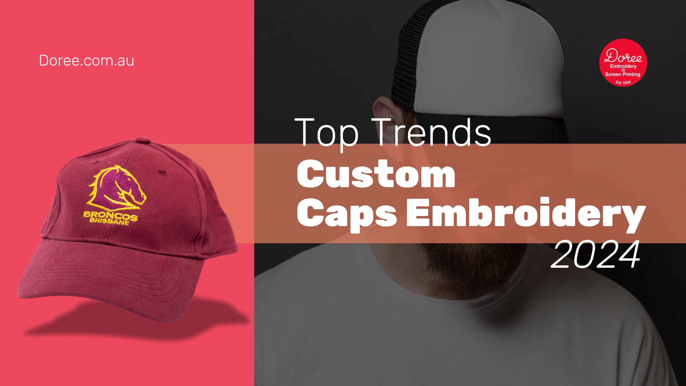 Banner Image of Blog Title: Top Trends in Custom Embroidered Caps for 2024 Doree Embroidery