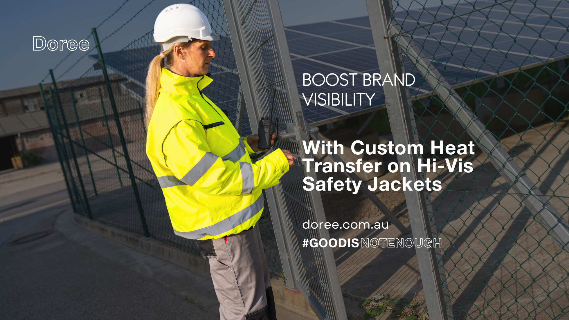 Banner Image of Blog Title: Boost Brand Visibility with Custom Heat Transfer on Hi-Vis Safety Jackets